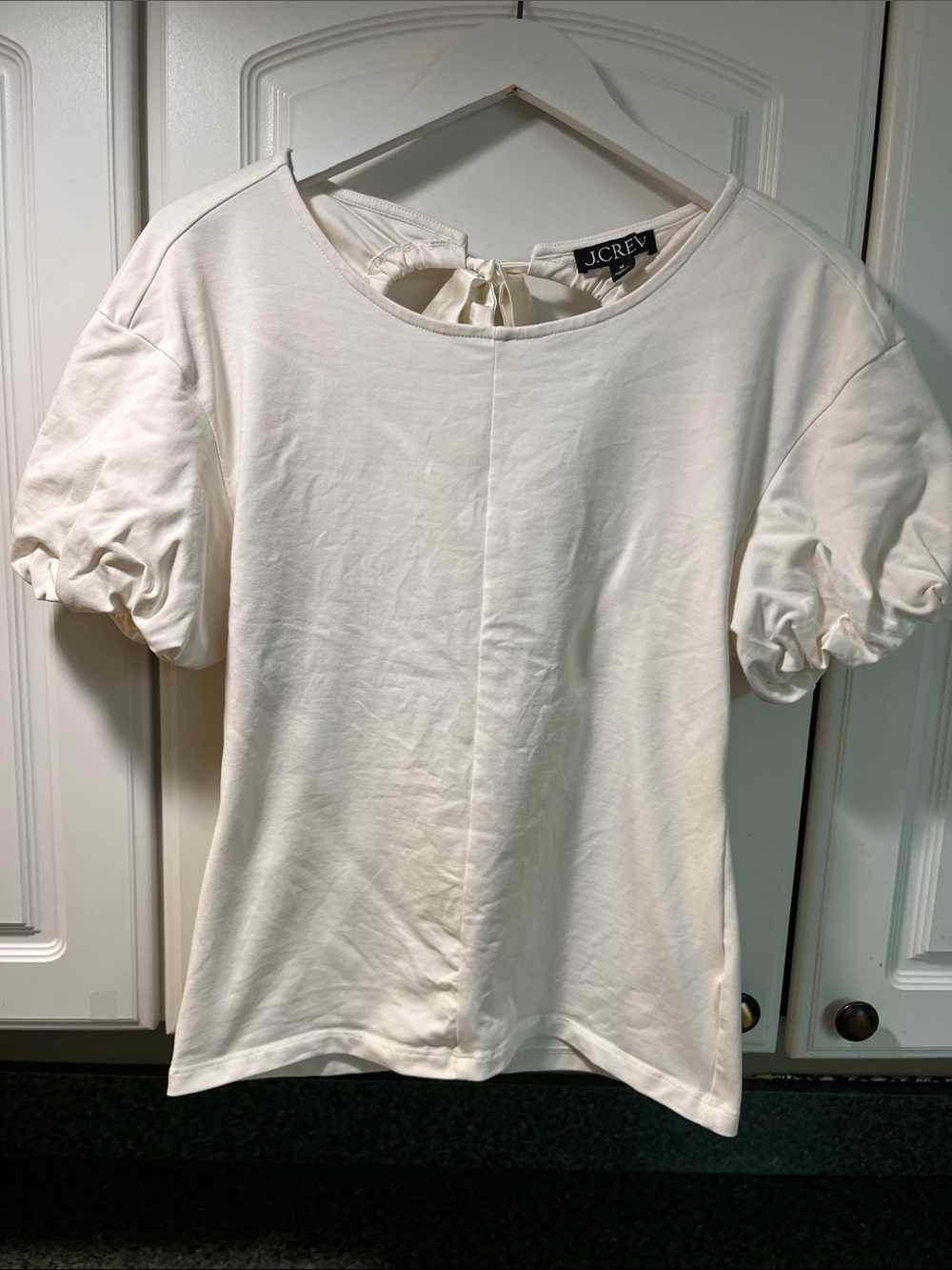 J. Crew Cream Short Puff-Sleeve Tee with open back